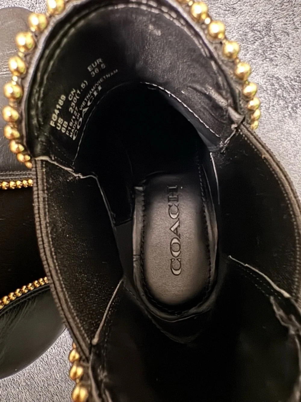 Coach Black Ankle Booties with Gold Bead Trim